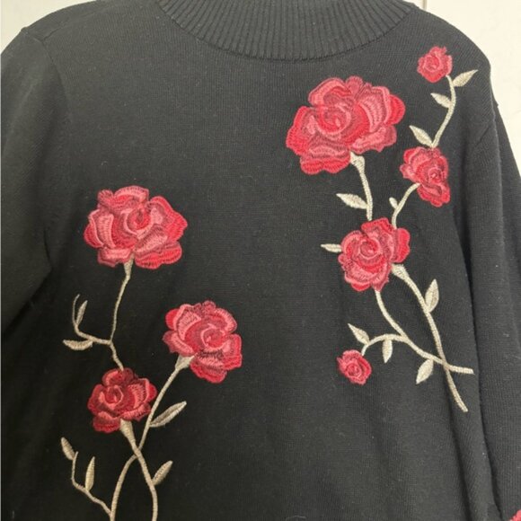 Style &Co Embroidered Flowers Mock Neck Sweater Shirt Layered Cotton Blend Top L - Picture 5 of 16